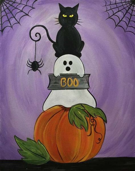 cute easy halloween paintings on canvas|acrylic halloween canvas painting ideas.